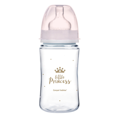 Canpol babies Antikoliková fľaša so širokým hrdlom EasyStart 240 ml PP ROYAL BABY ružová