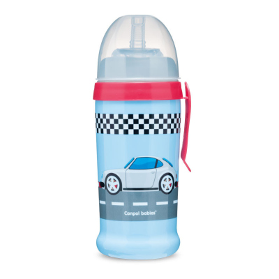 Canpol babies Nevylievacia športová fľaša so silikónovou slamkou 350 ml RACING tmavomodrá 