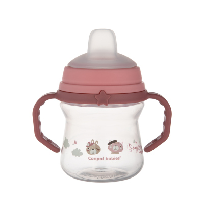 Canpol babies Itatópohár szilikonos ivócsőrrel FirstCup 150ml Bonjour Paris rózsaszín