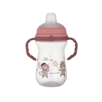 Canpol babies Itatópohár szilikonos ivócsőrrel FirstCup 250ml BONJOUR PARIS rózsaszín